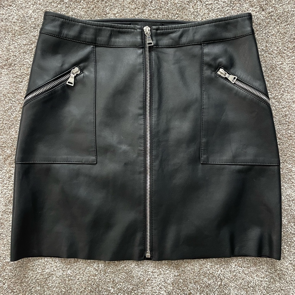 Express Black Leather Skirt with Zipper Details
